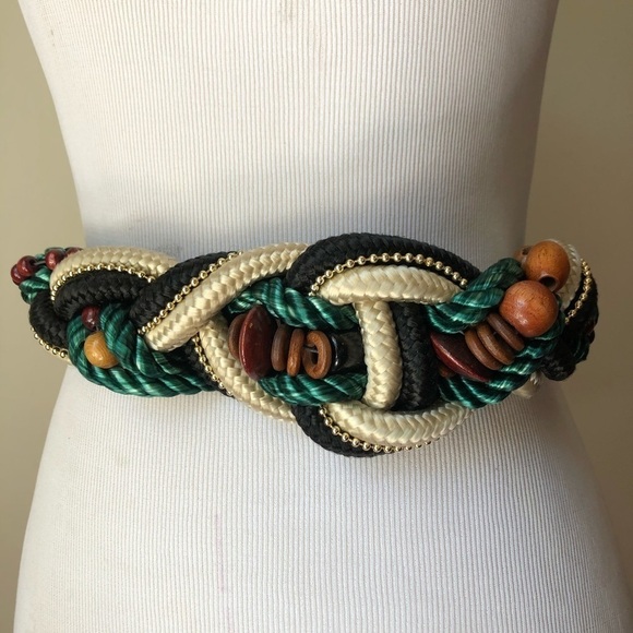 Twist Rope Lace Bead Ribbon Tie Belt Multicolor - Picture 1 of 10